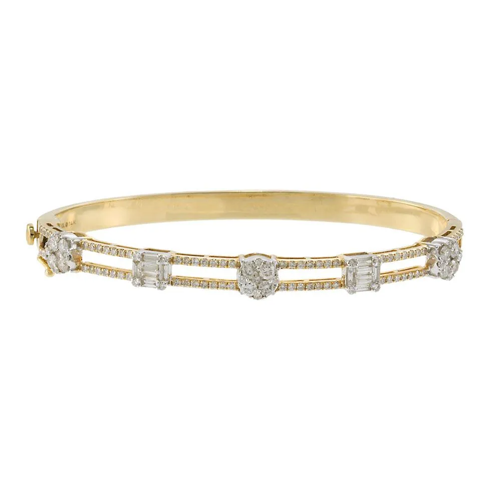 14KT Two-Tone Gold Diamond Bangle Bracelet with Round and Baguette Cuts