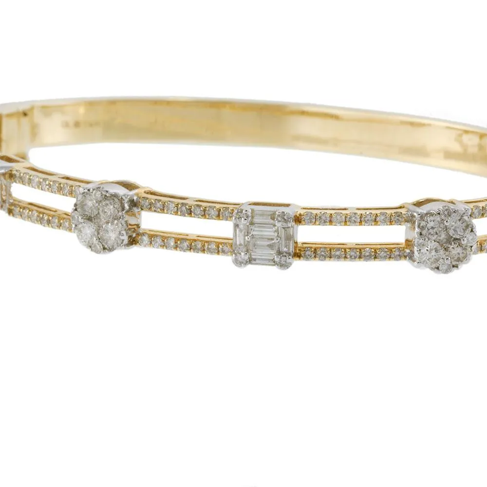 14KT Two-Tone Gold Diamond Bangle Bracelet with Round and Baguette Cuts