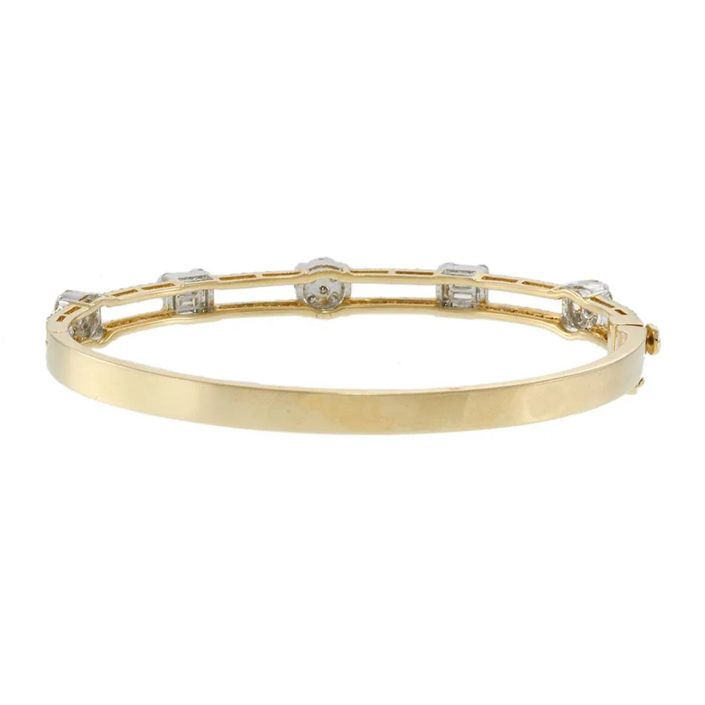 14KT Two-Tone Gold Diamond Bangle Bracelet with Round and Baguette Cuts