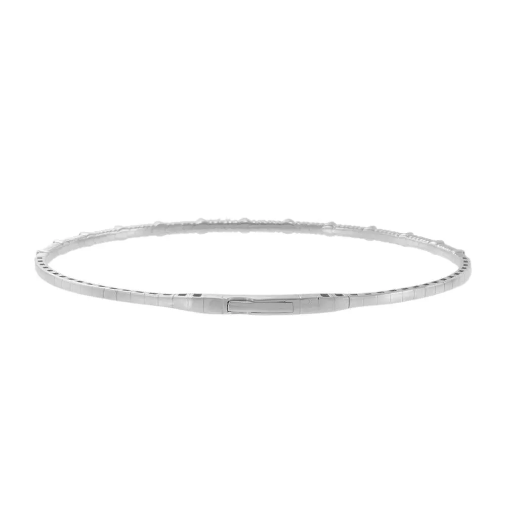 14KT White Gold Alternating Diamond Flex Bangle