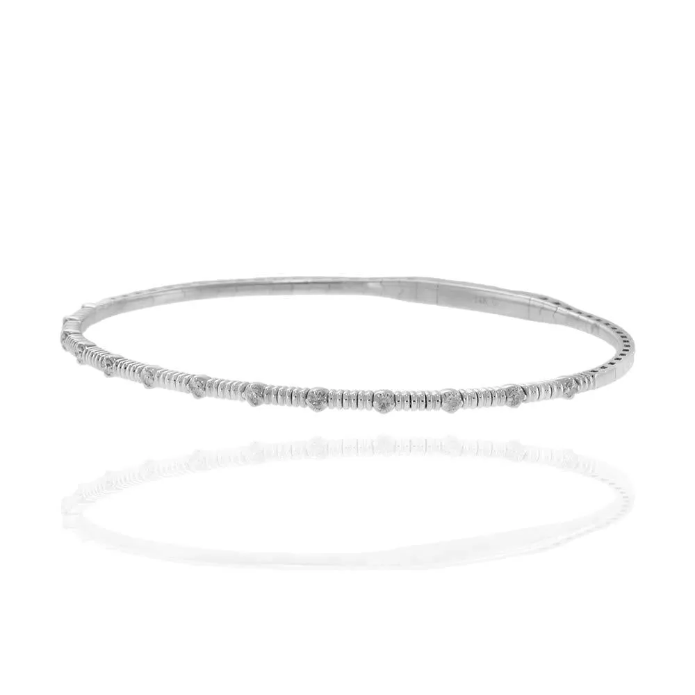 14KT White Gold Alternating Diamond Flex Bangle