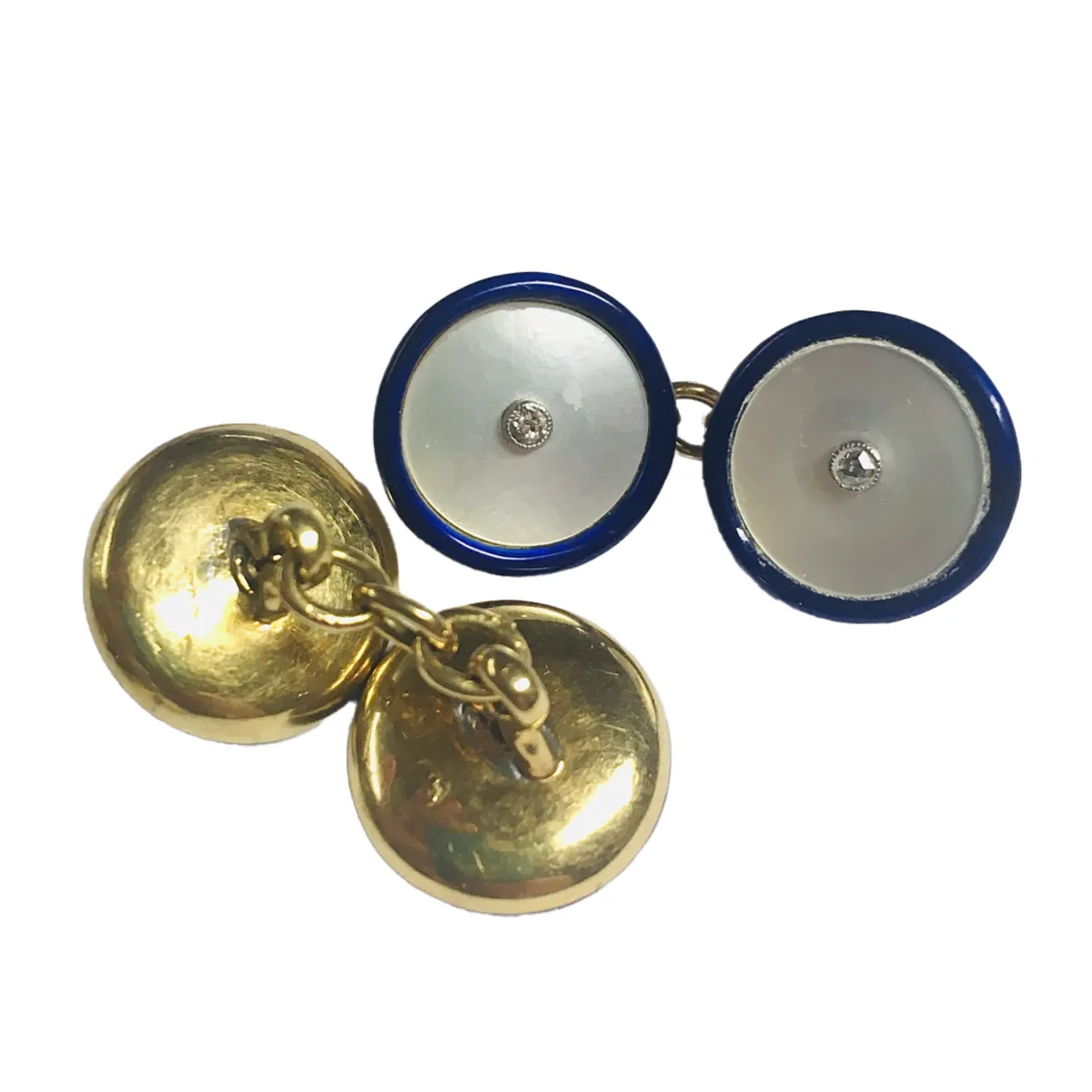 1930s 18KT Yellow Gold Enamel, Diamond & Mother of Pearl Dress Set