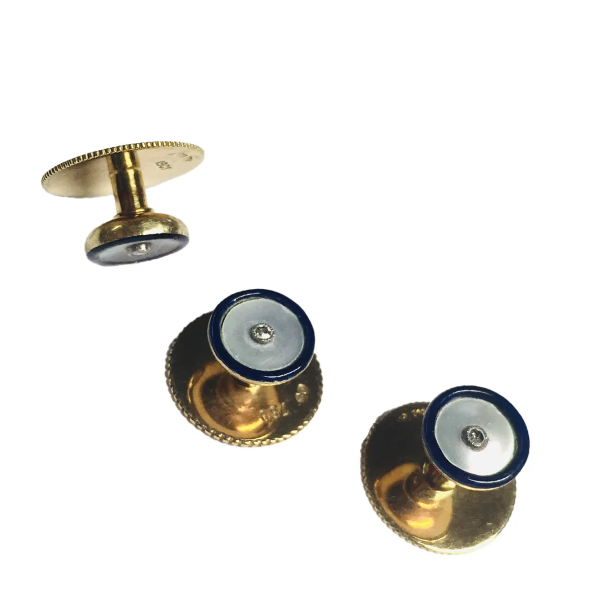 1930s 18KT Yellow Gold Enamel, Diamond & Mother of Pearl Dress Set