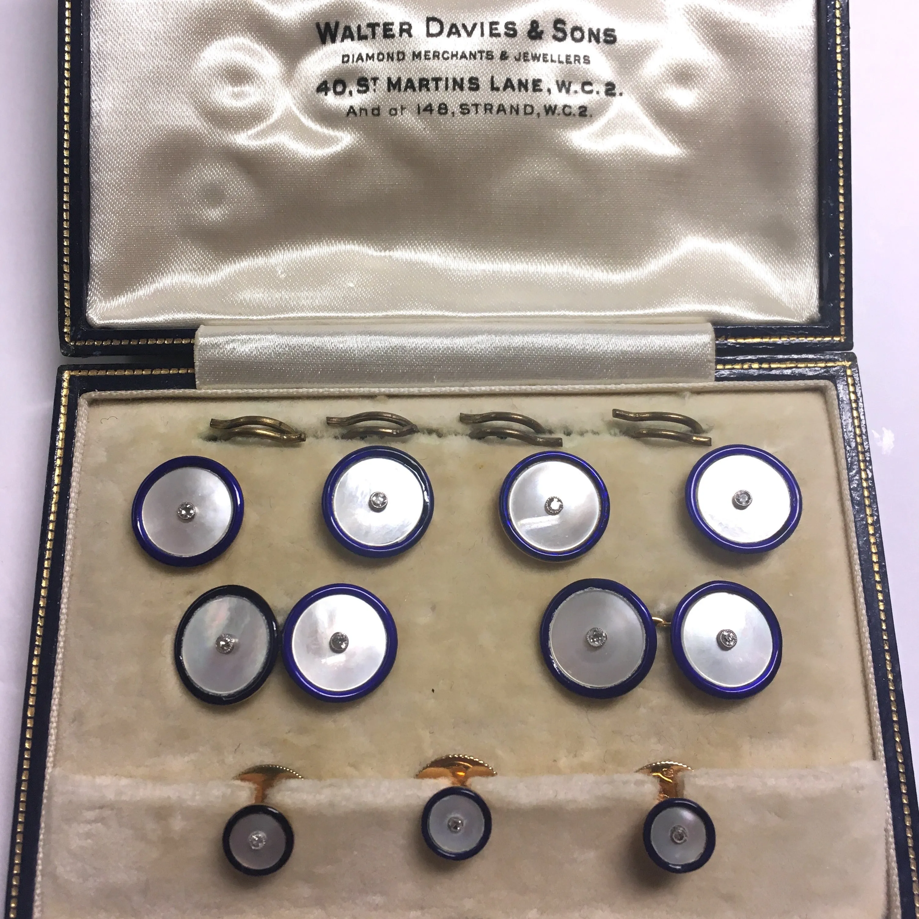 1930s 18KT Yellow Gold Enamel, Diamond & Mother of Pearl Dress Set