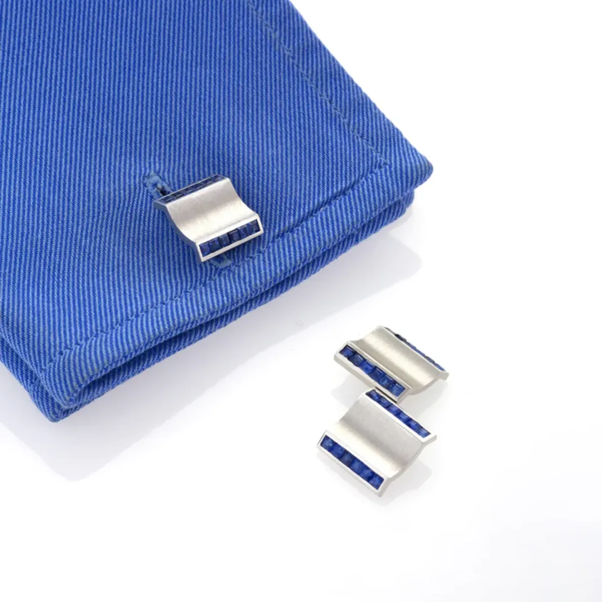 1940s Platinum Sapphire Cufflinks & Dress Set