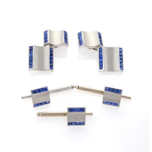 1940s Platinum Sapphire Cufflinks & Dress Set