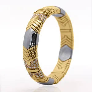 5 Carat Diamond Vintage Italian 18K Gold and Steel Bangle