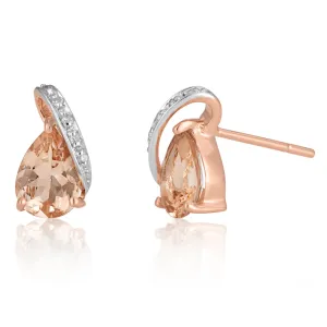9ct Rose Gold Morganite Diamond Studs