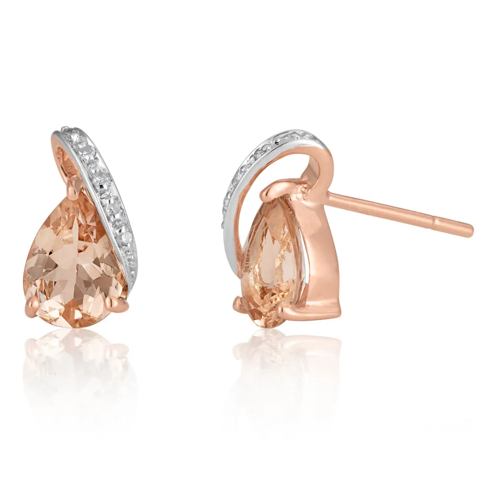 9ct Rose Gold Morganite Diamond Studs