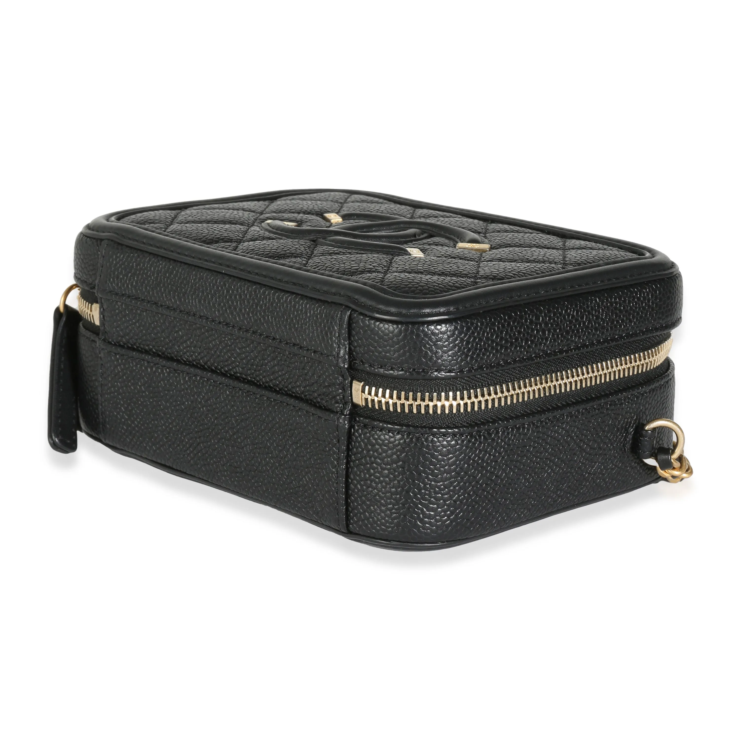 Black Quilted Caviar Small CC Filigree Vanity Case
