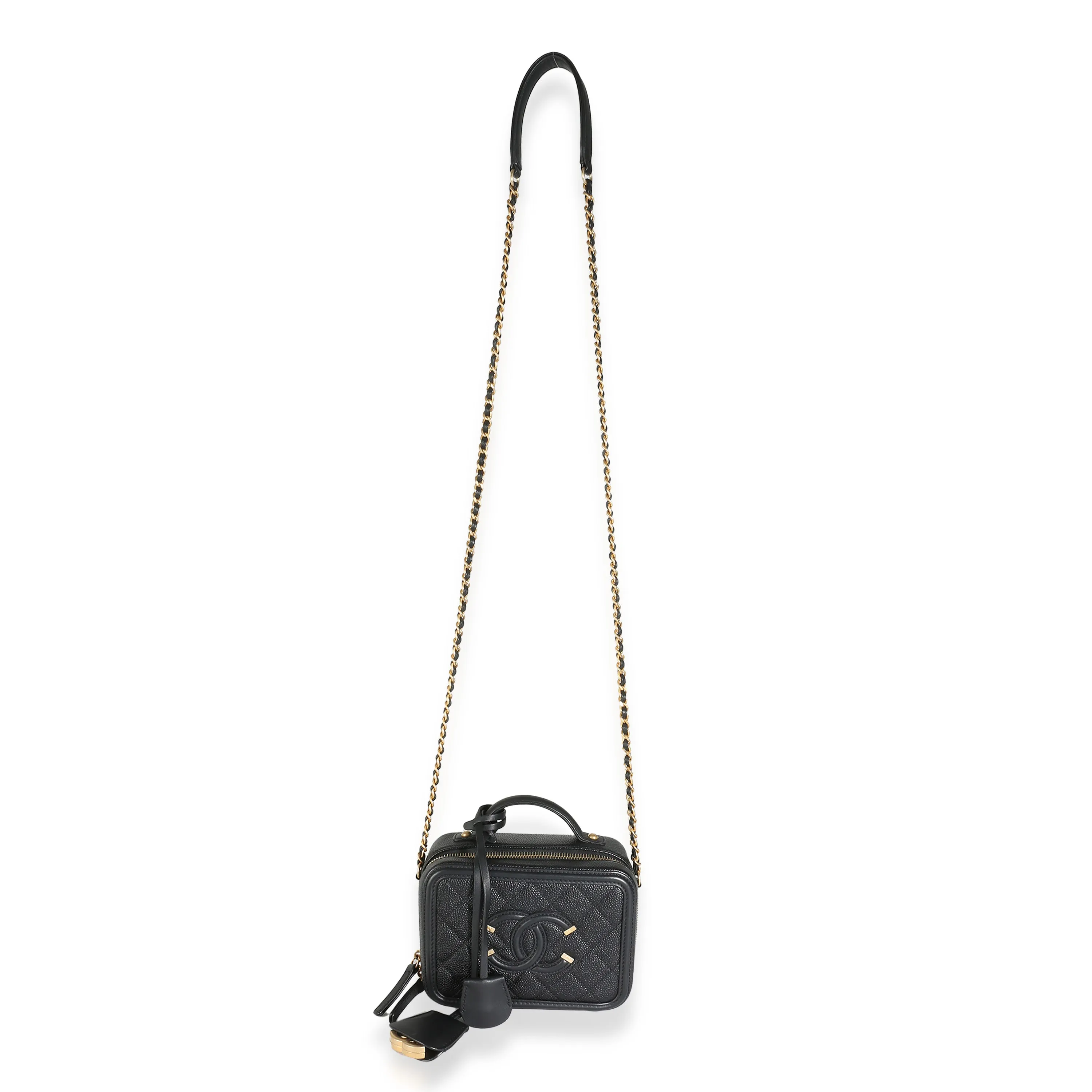 Black Quilted Caviar Small CC Filigree Vanity Case