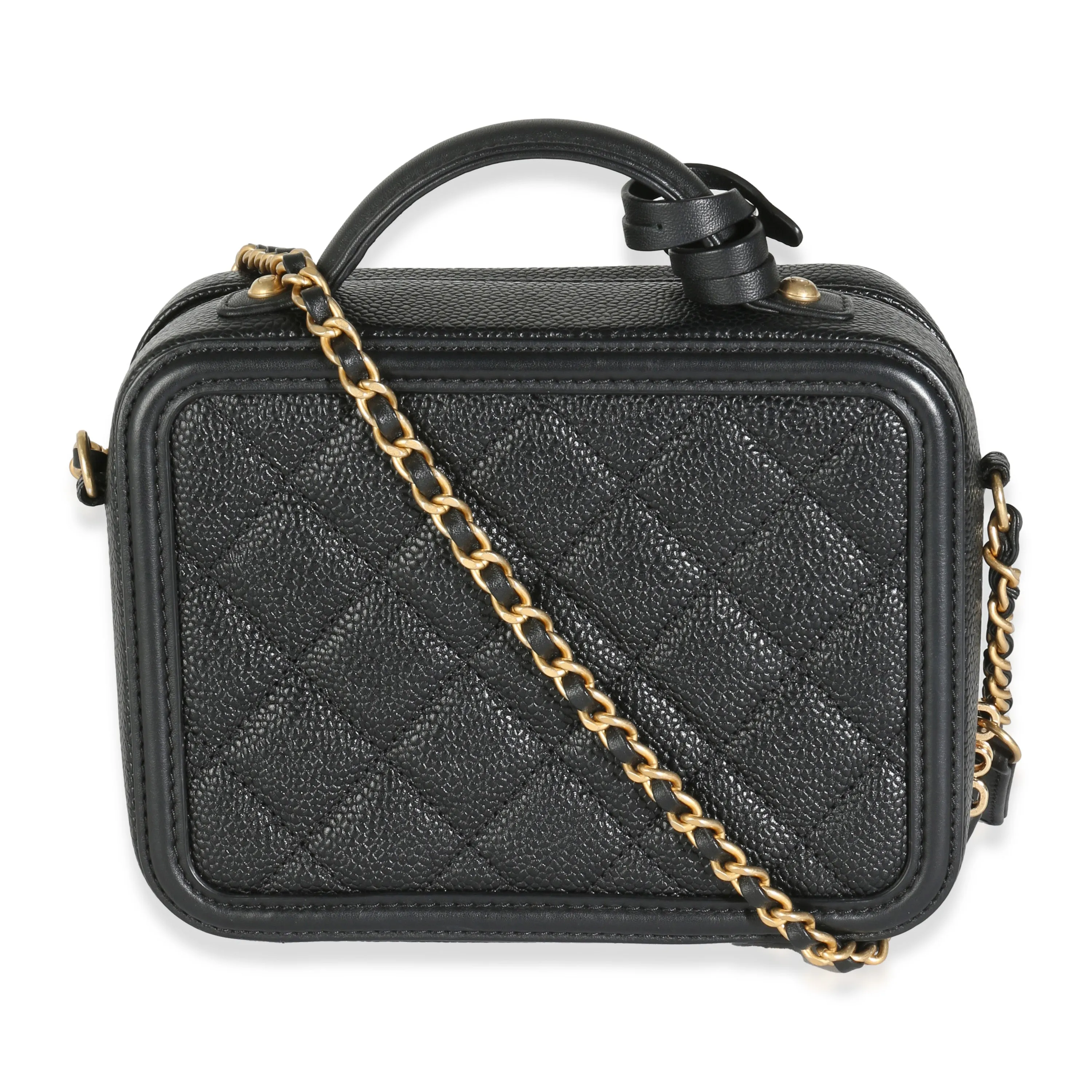 Black Quilted Caviar Small CC Filigree Vanity Case