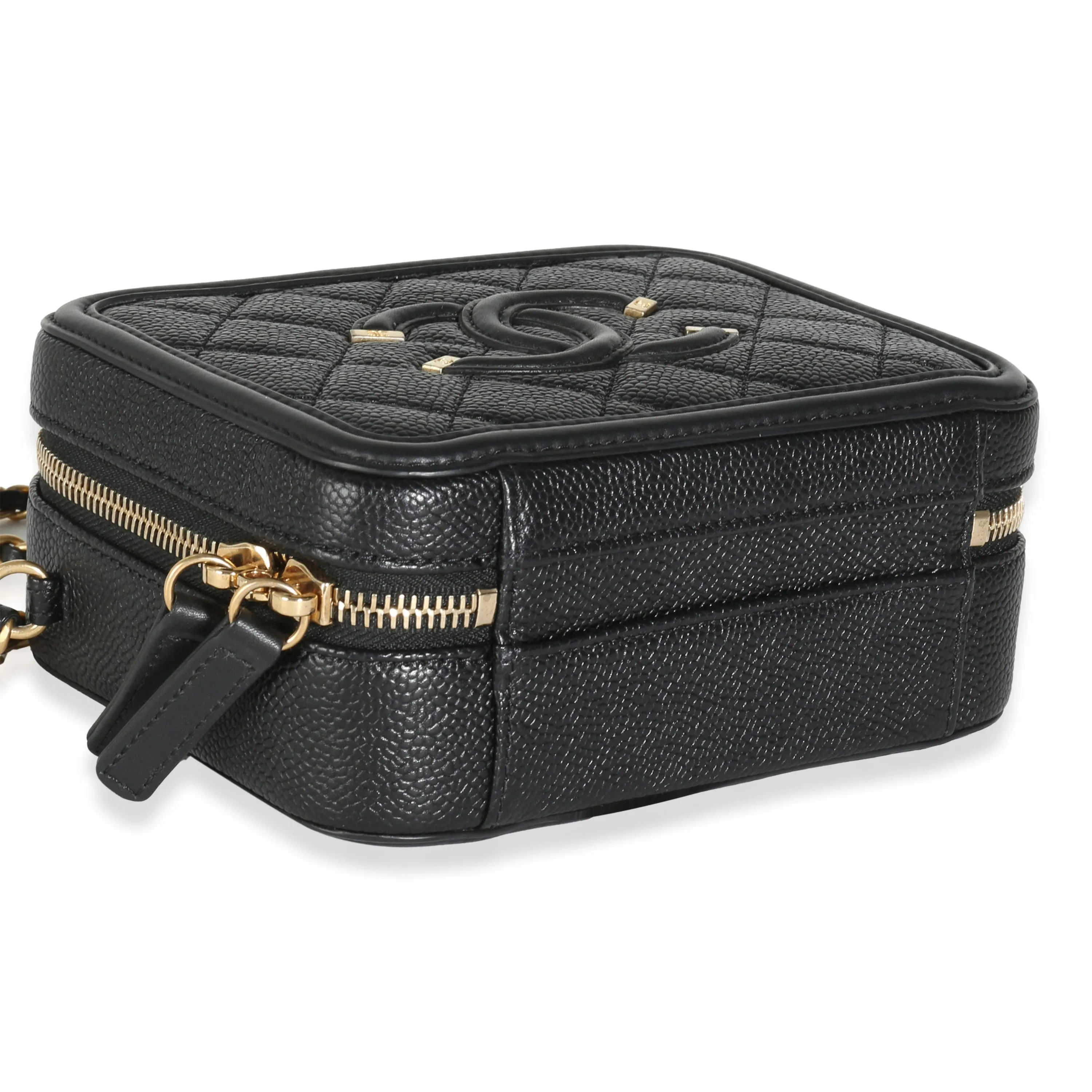 Black Quilted Caviar Small CC Filigree Vanity Case