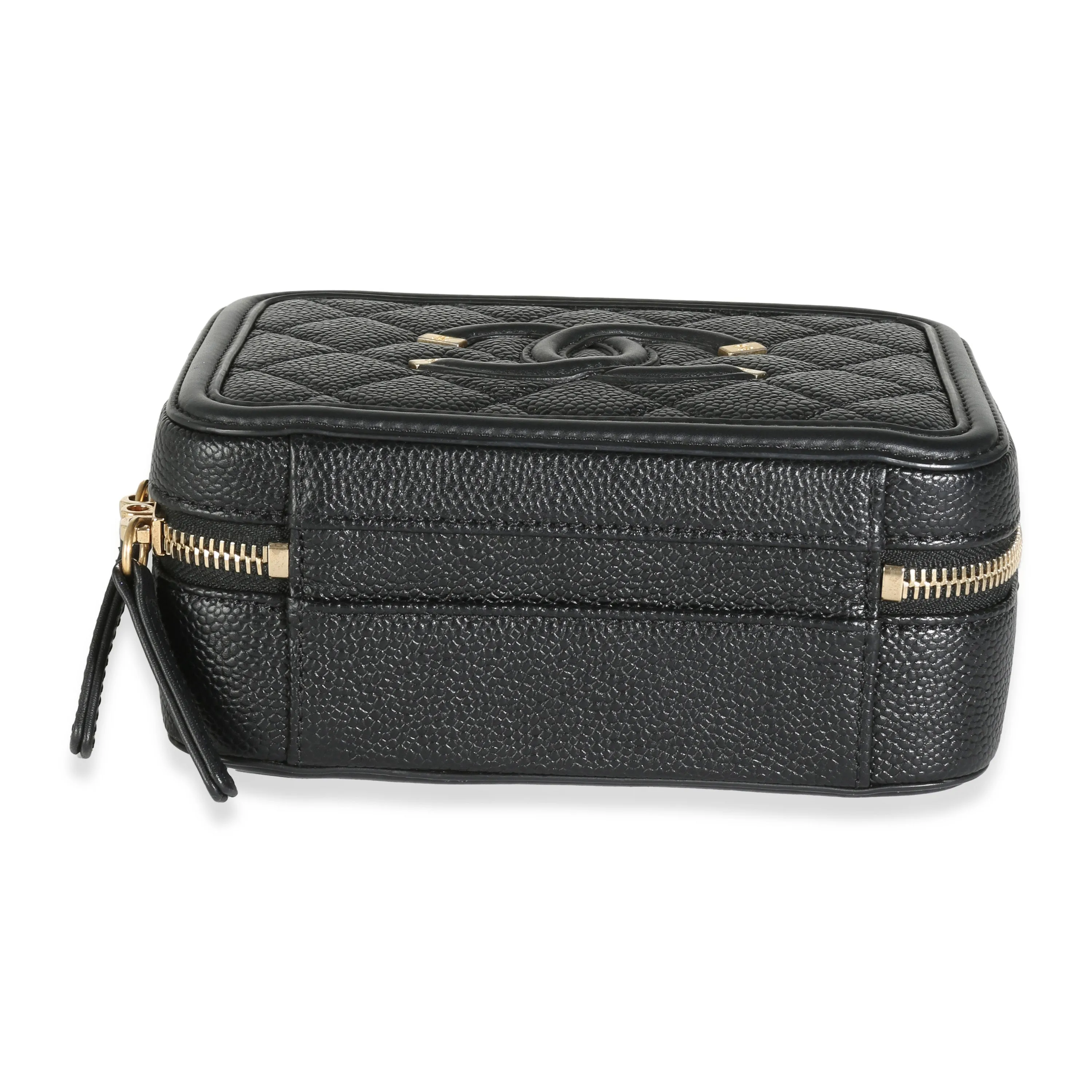 Black Quilted Caviar Small CC Filigree Vanity Case