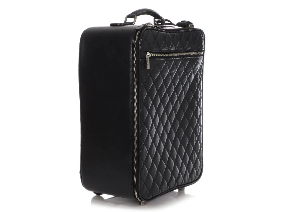 Chanel Black Quilted Distressed Calfskin Roller Carry-On Case