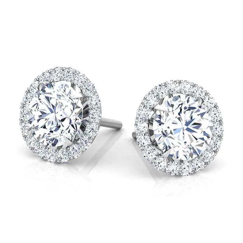 Chelsea - Diamond Studs Earrings with Halo. Total 1.30 & 2.40 Carats
