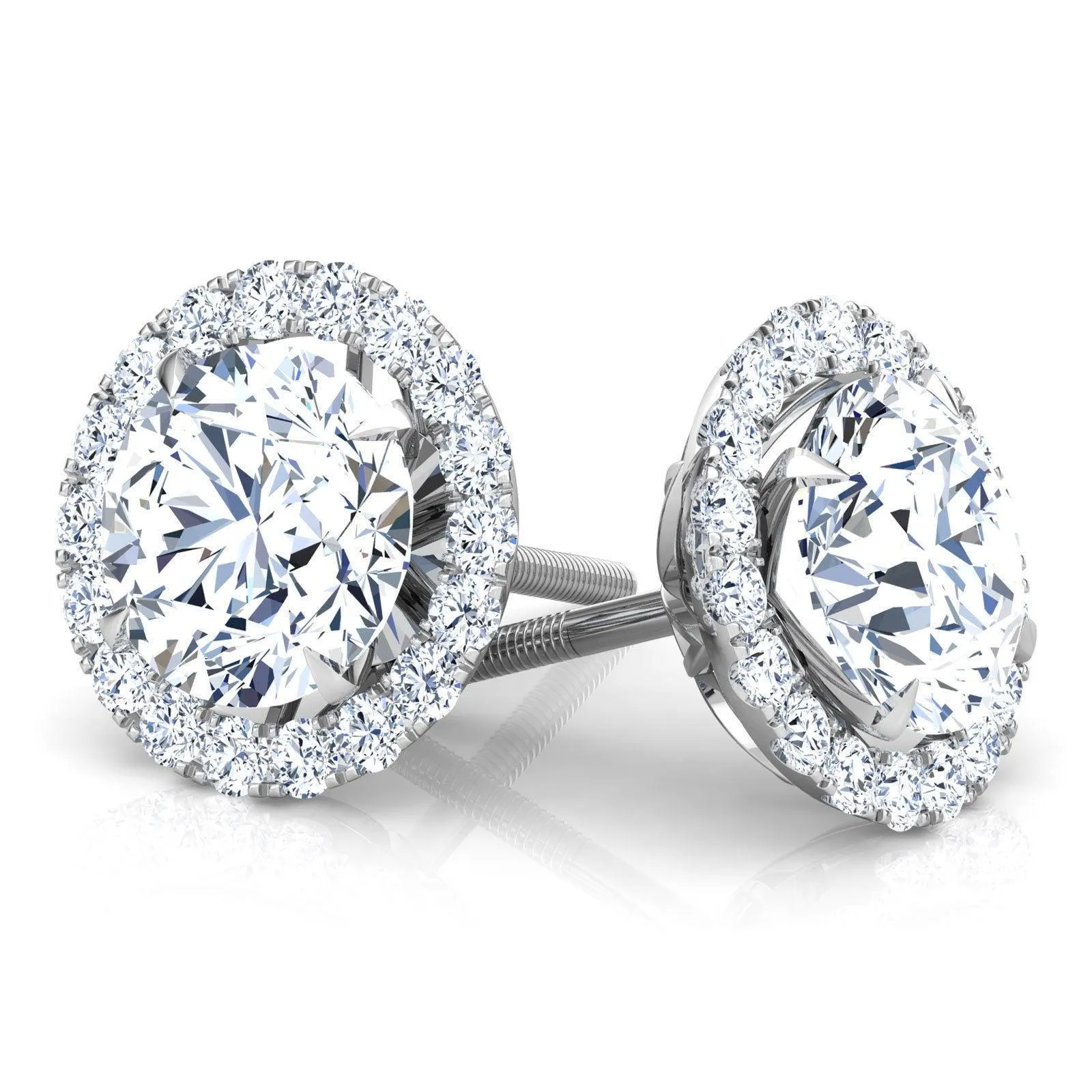 Chelsea - Diamond Studs Earrings with Halo. Total 1.30 & 2.40 Carats
