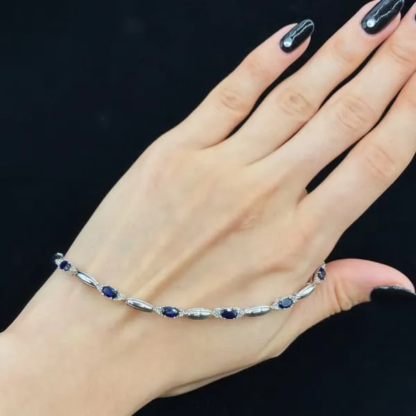 Diamond Bracelet with Blue Sapphires Set In 14K White Gold