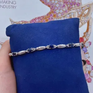 Diamond Bracelet with Blue Sapphires Set In 14K White Gold