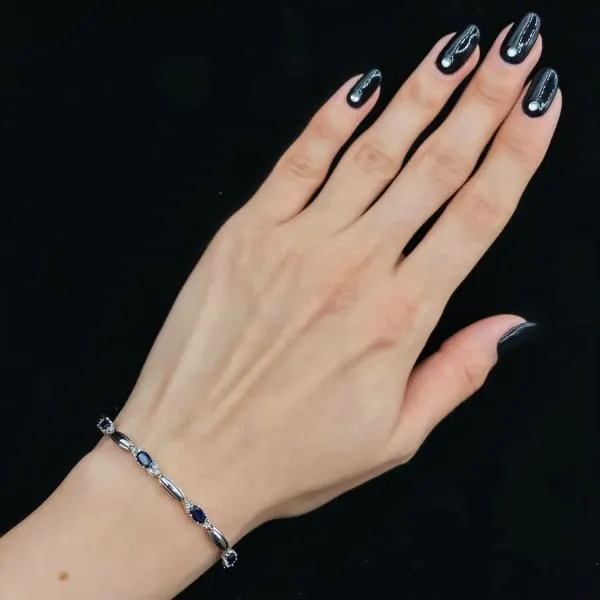 Diamond Bracelet with Blue Sapphires Set In 14K White Gold