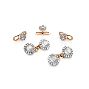 Edwardian Platinum & 18KT Yellow Gold Moonstone & Diamond Dress Set