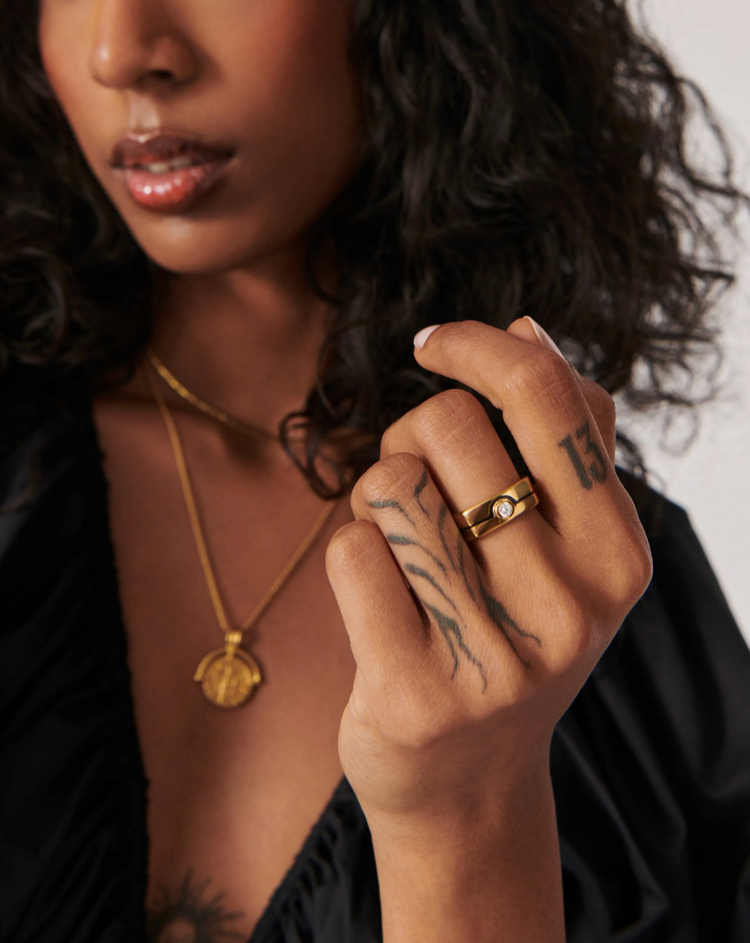 Enamel & Stone Byline Wide Band Ring | 18k Gold Plated/Cubic Zirconia