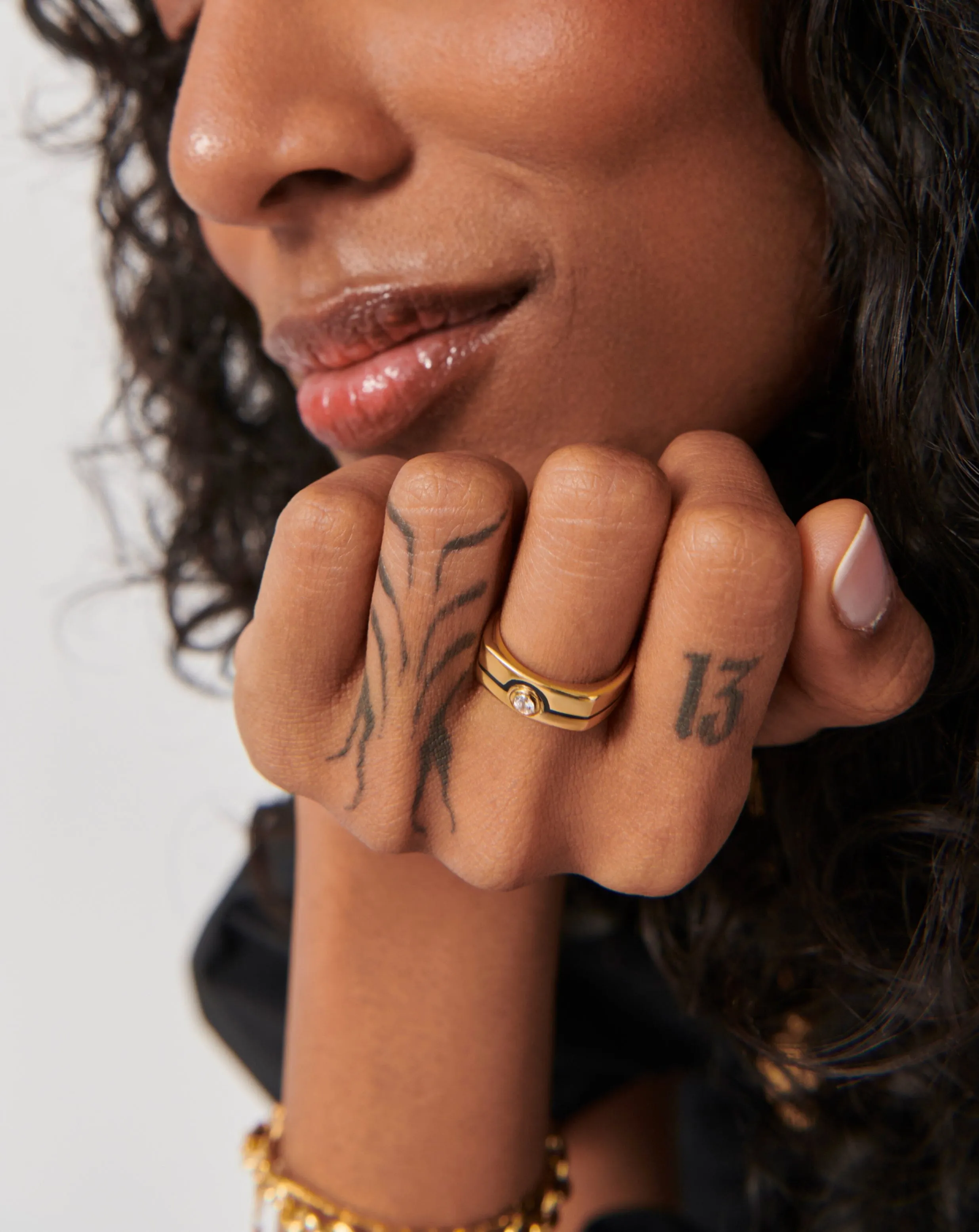 Enamel & Stone Byline Wide Band Ring | 18k Gold Plated/Cubic Zirconia