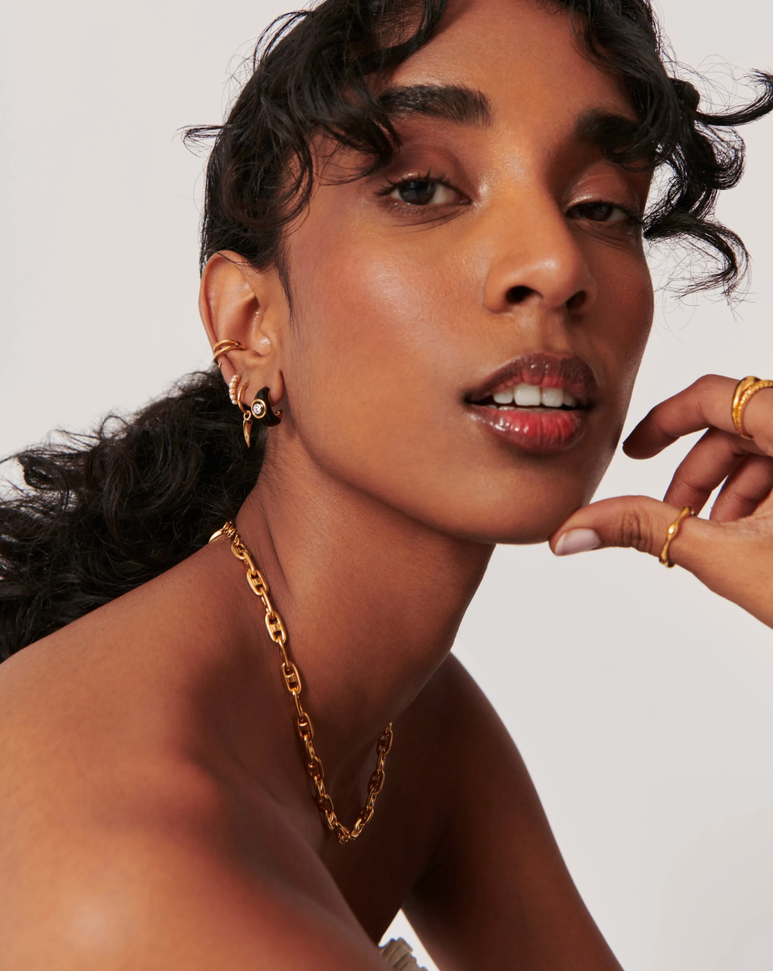 Enamel & Stone Dome Small Hoop Earrings  | 18k Gold Plated/Cubic Zirconia