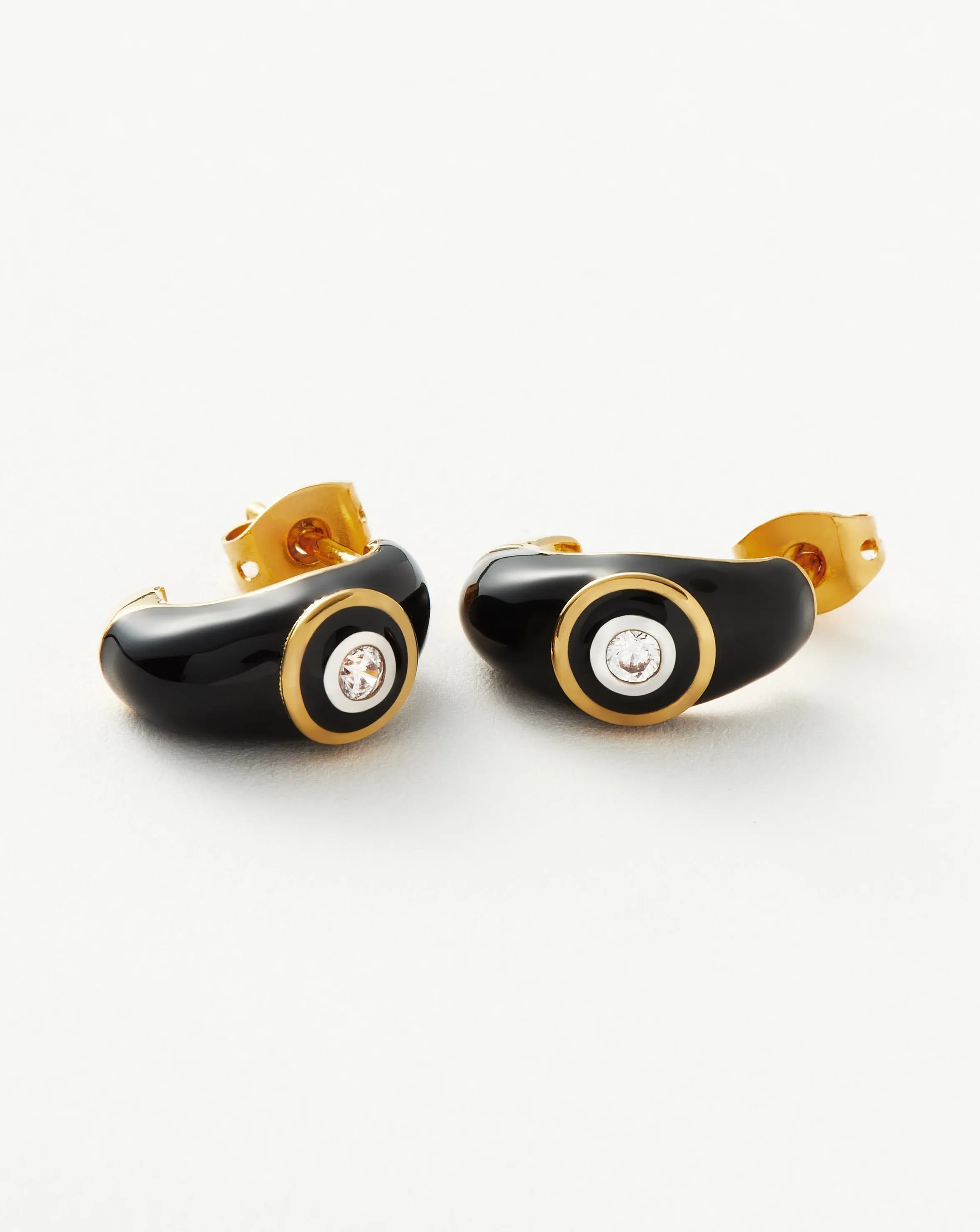 Enamel & Stone Dome Small Hoop Earrings  | 18k Gold Plated/Cubic Zirconia