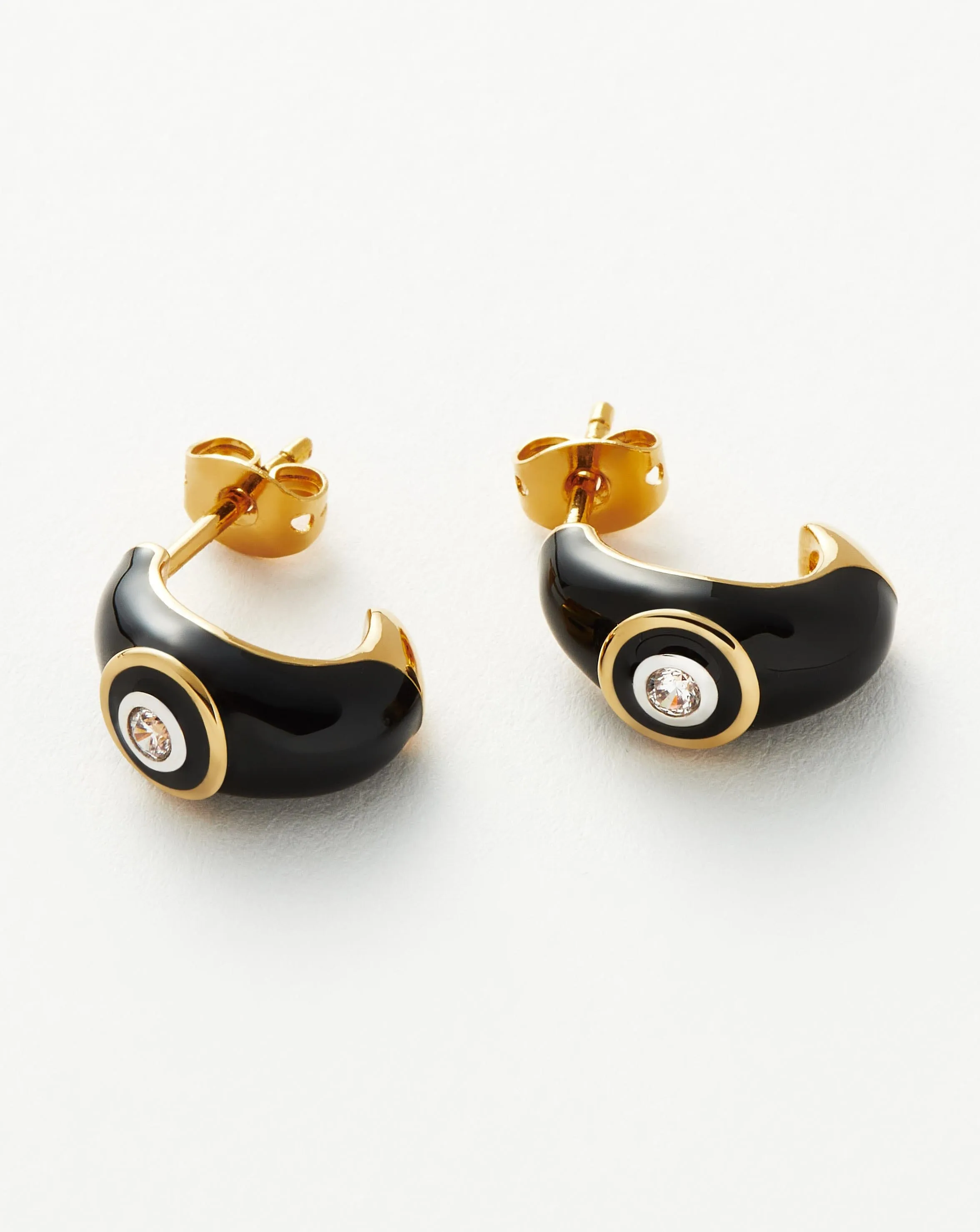 Enamel & Stone Dome Small Hoop Earrings  | 18k Gold Plated/Cubic Zirconia