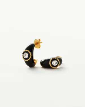 Enamel & Stone Dome Small Hoop Earrings  | 18k Gold Plated/Cubic Zirconia