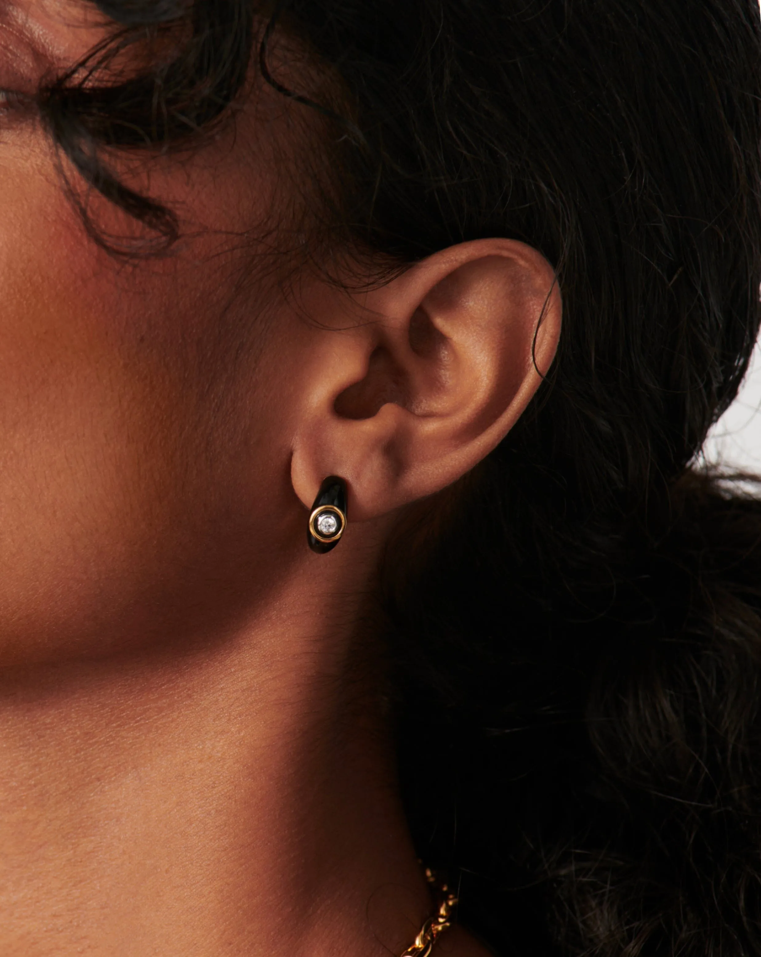 Enamel & Stone Dome Small Hoop Earrings  | 18k Gold Plated/Cubic Zirconia