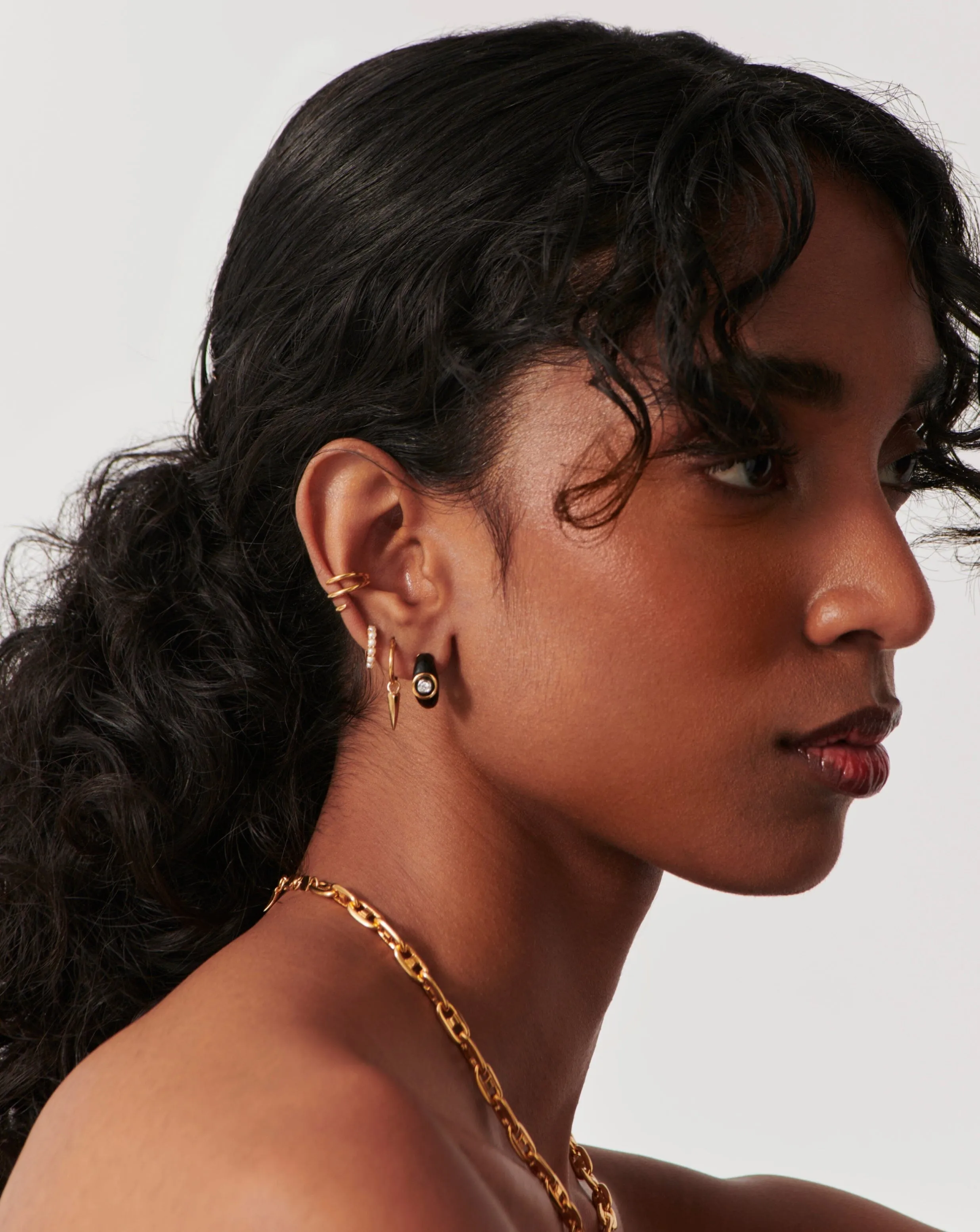 Enamel & Stone Dome Small Hoop Earrings  | 18k Gold Plated/Cubic Zirconia
