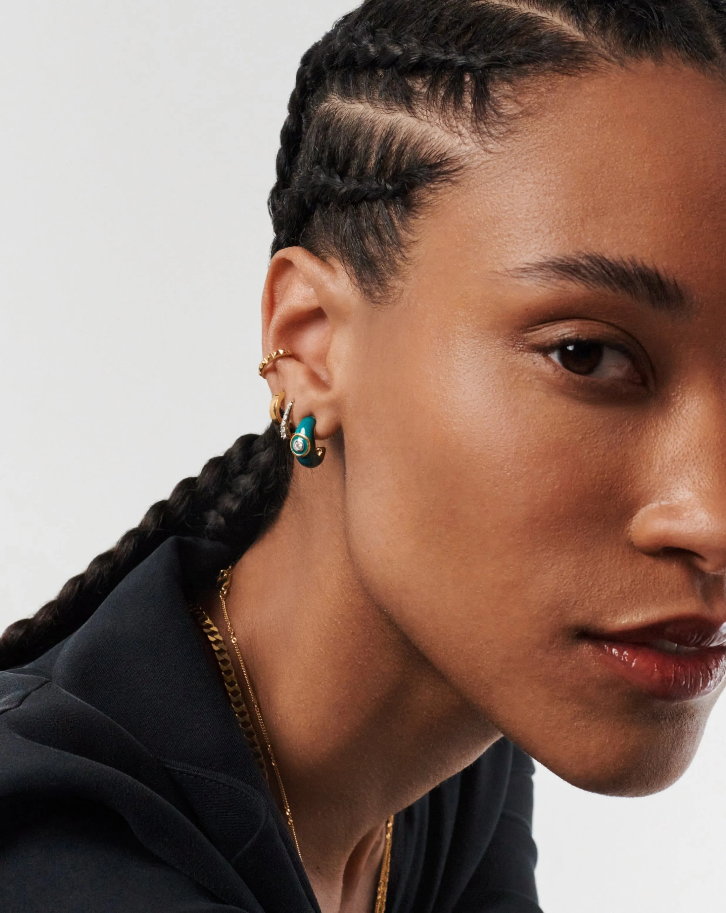Enamel & Stone Dome Small Hoop Earrings