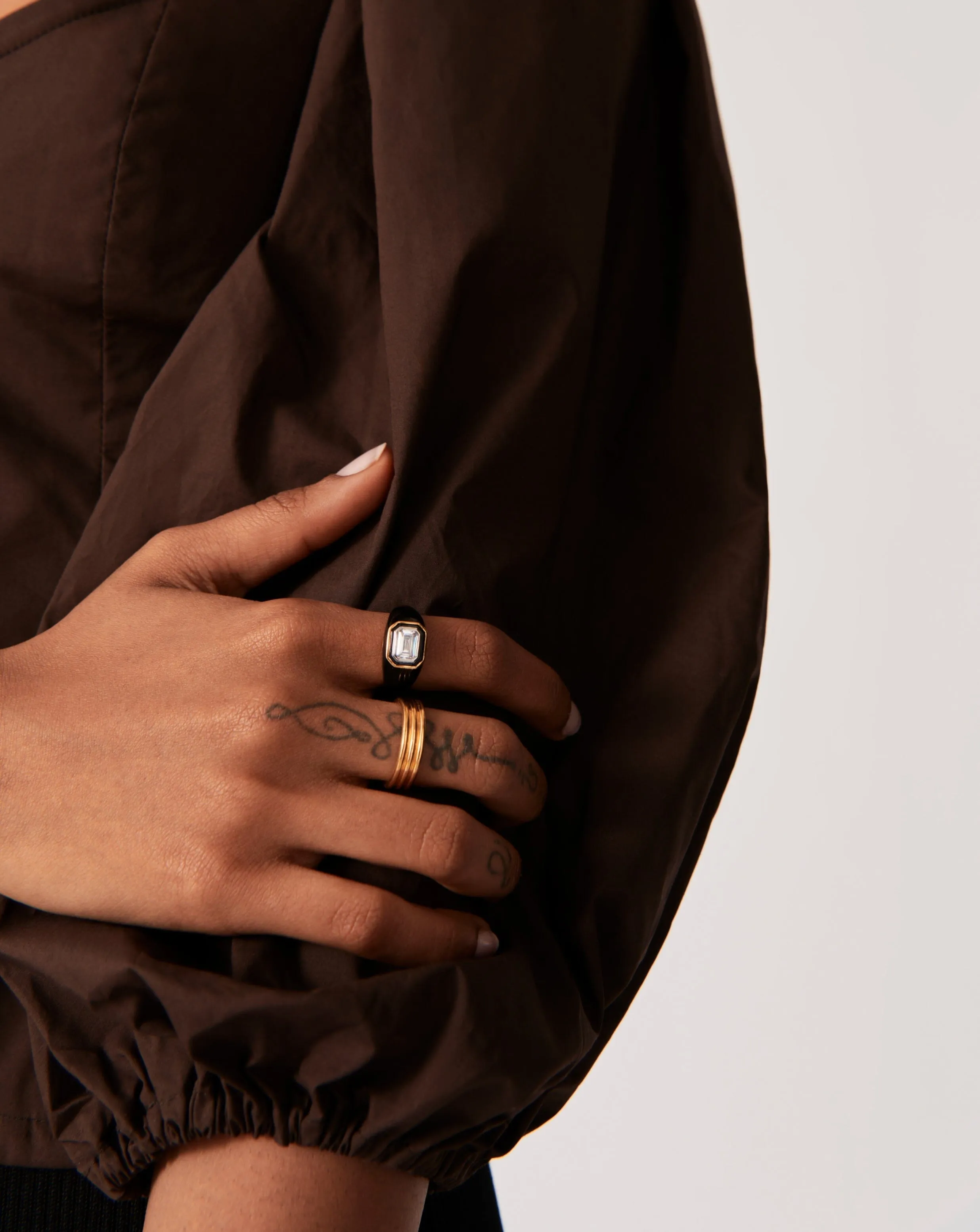 Enamel & Stone Dome Statement Ring | 18k Gold Vermeil/Black