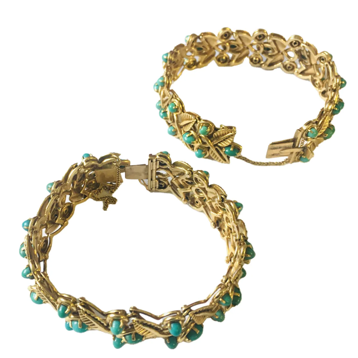 French 1950s 18KT Yellow Gold Turquoise Bracelets