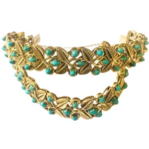 French 1950s 18KT Yellow Gold Turquoise Bracelets