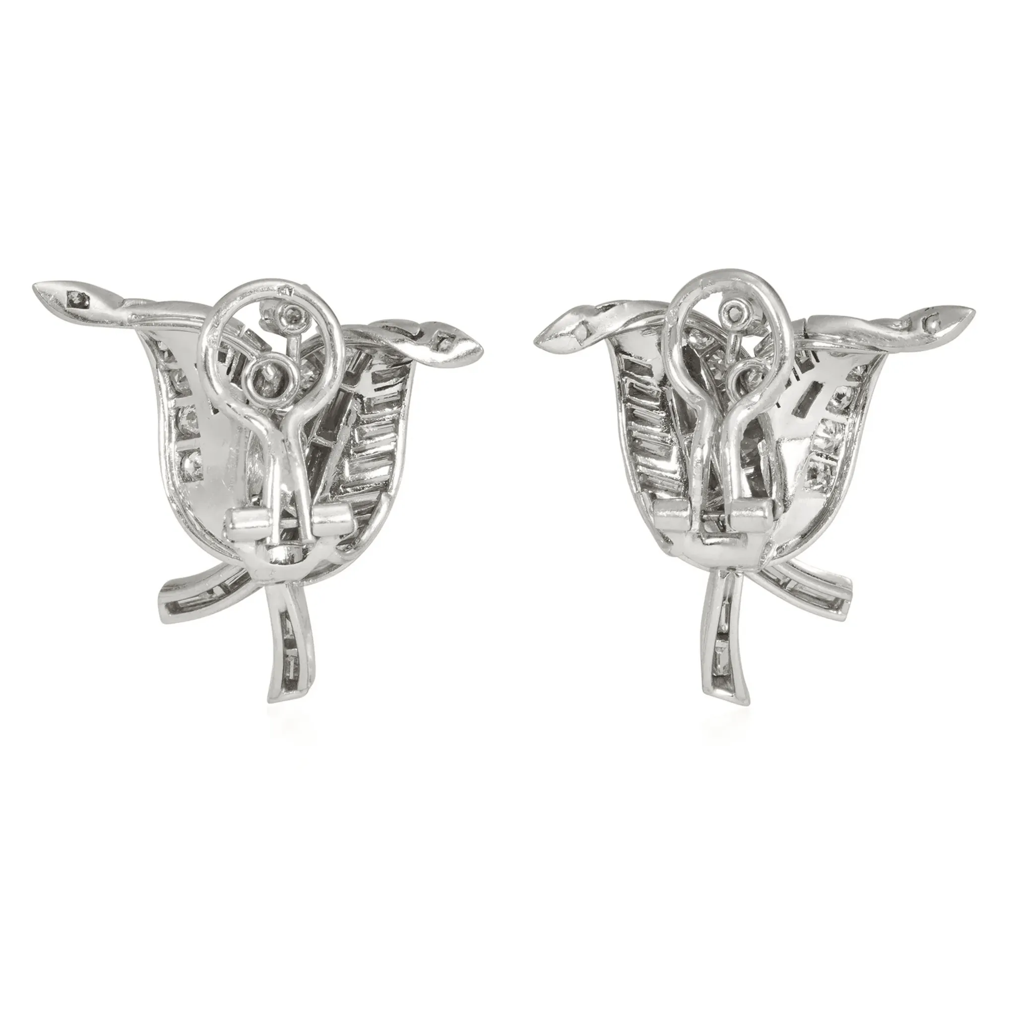 French 1950s Platinum & 18KT White Gold Diamond Earrings