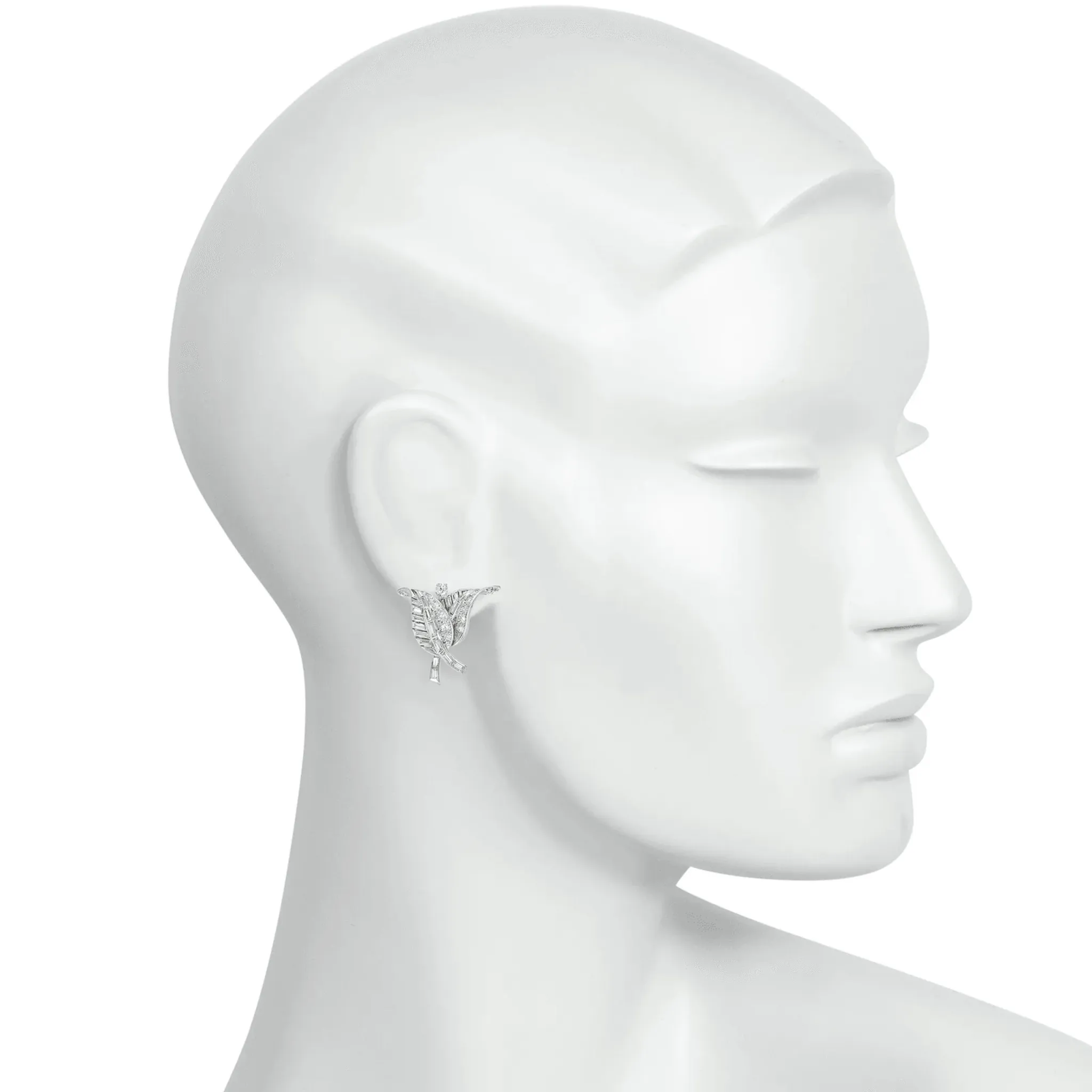 French 1950s Platinum & 18KT White Gold Diamond Earrings