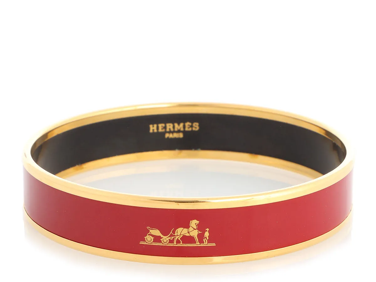 Herms Wide Burgundy Enamel Calche Bangle