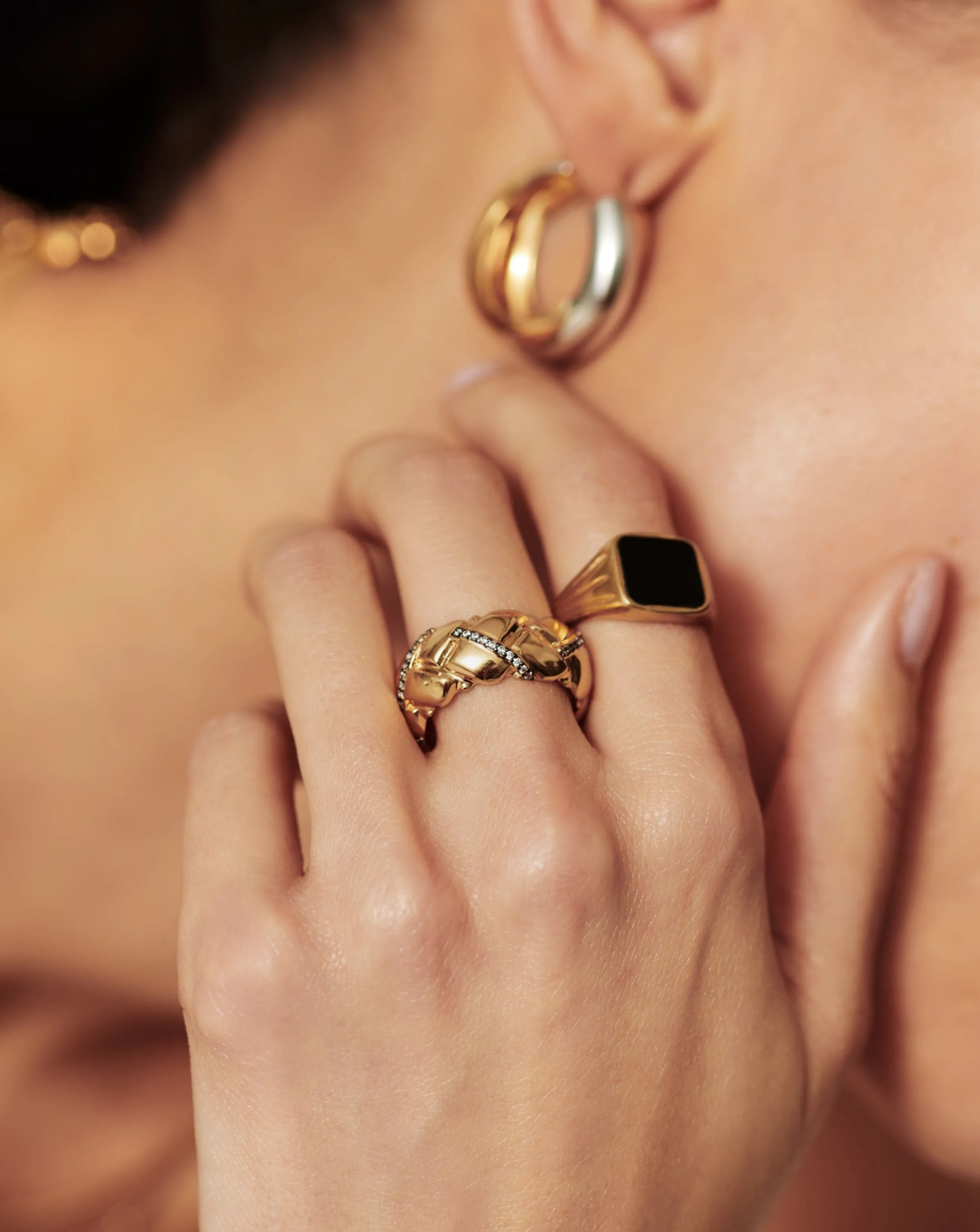 Lucy Williams Chunky Pav Waffle Ring  | 18k Gold Plated/Cubic Zirconia