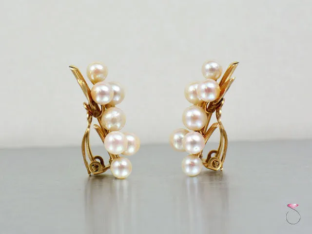 Ming's Hawaii White Akoya Pearls Clip Earrings in 14K yellow gold