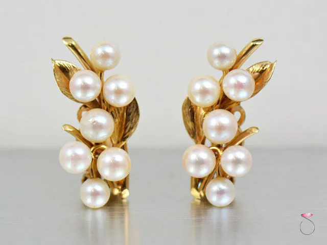 Ming's Hawaii White Akoya Pearls Clip Earrings in 14K yellow gold