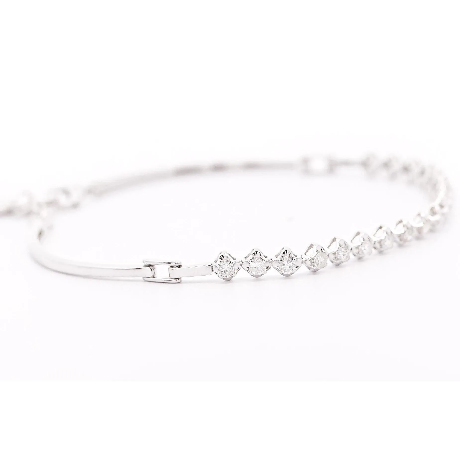 Natural 1 Carat Round Diamond Half Tennis Half Bangle Bracelet