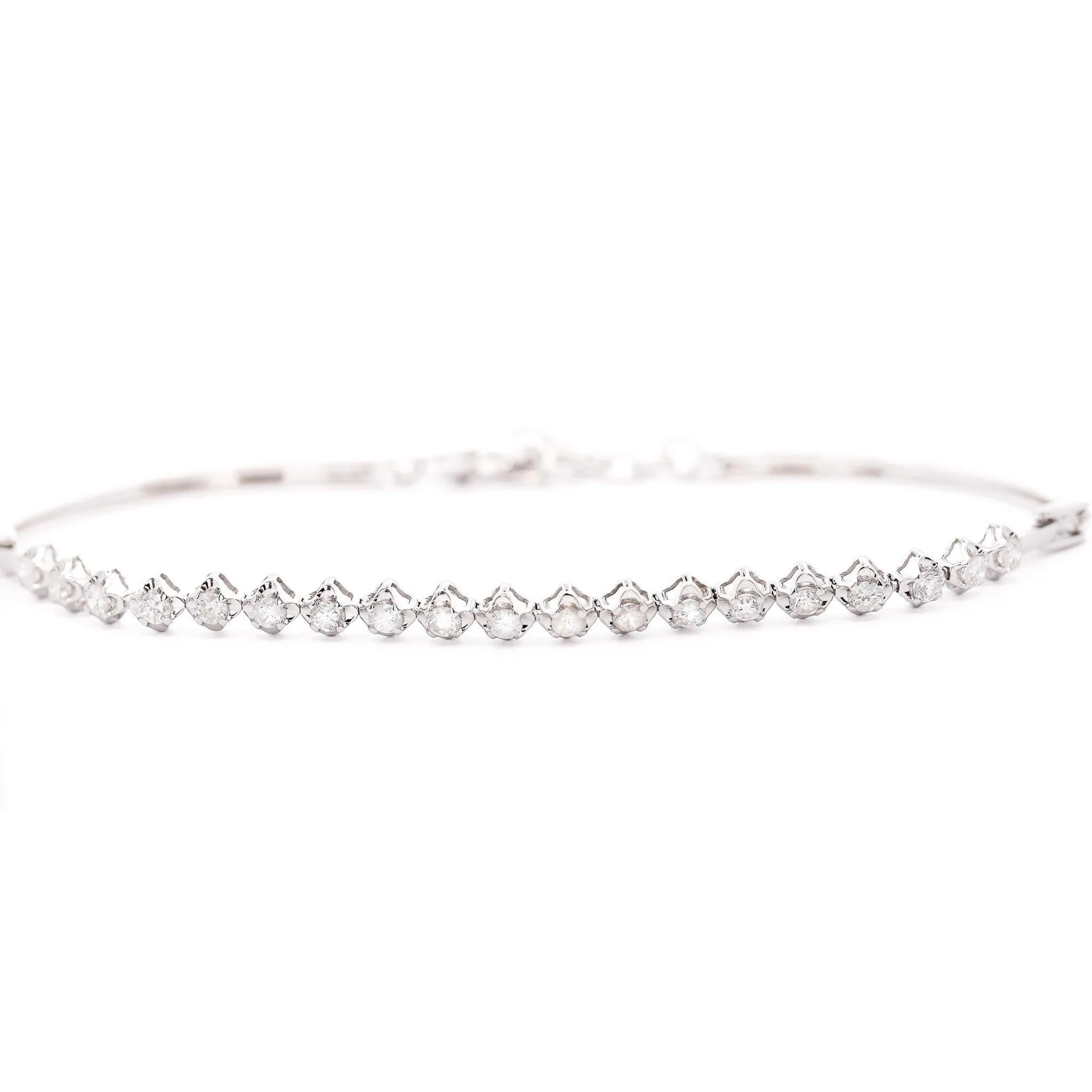Natural 1 Carat Round Diamond Half Tennis Half Bangle Bracelet