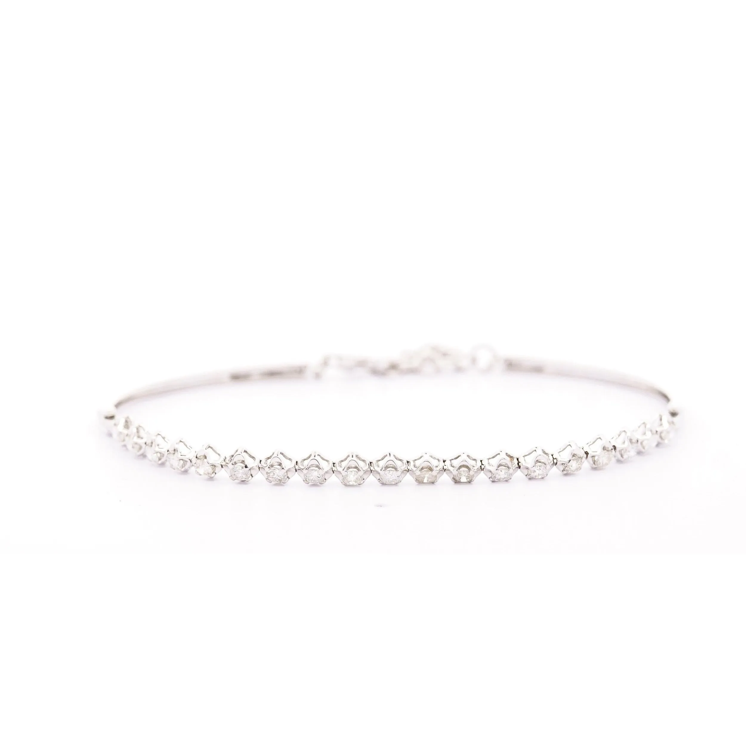 Natural 1 Carat Round Diamond Half Tennis Half Bangle Bracelet