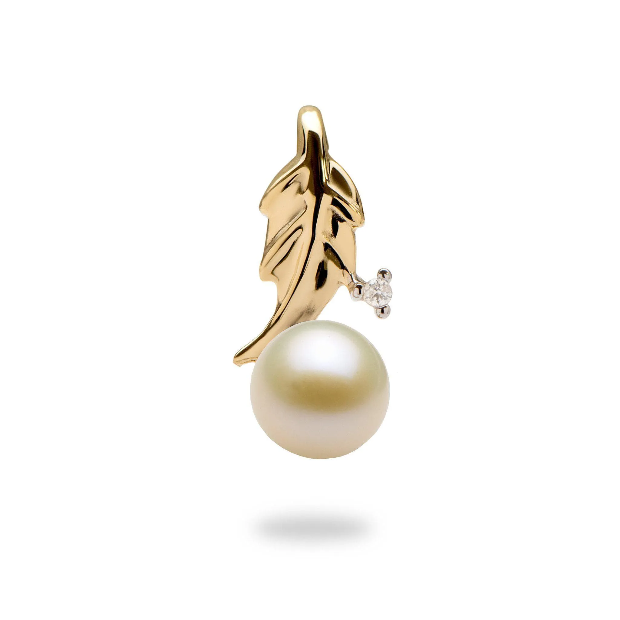 Pick A Pearl Maile Leaf Pendant in Gold with Diamond
