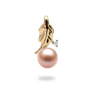 Pick A Pearl Maile Leaf Pendant in Gold with Diamond