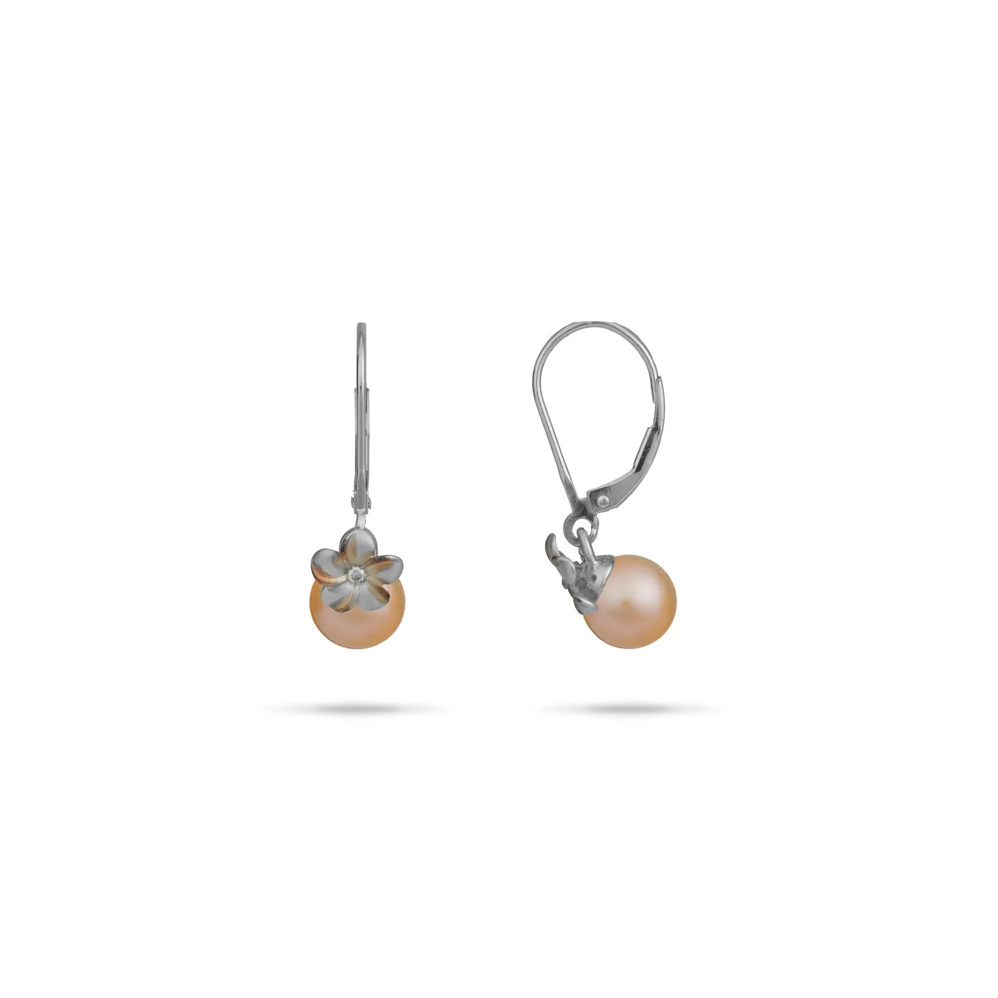 Pick A Pearl Plumeria Earrings in Sterling Silver with Cubic Zirconia - 8mm