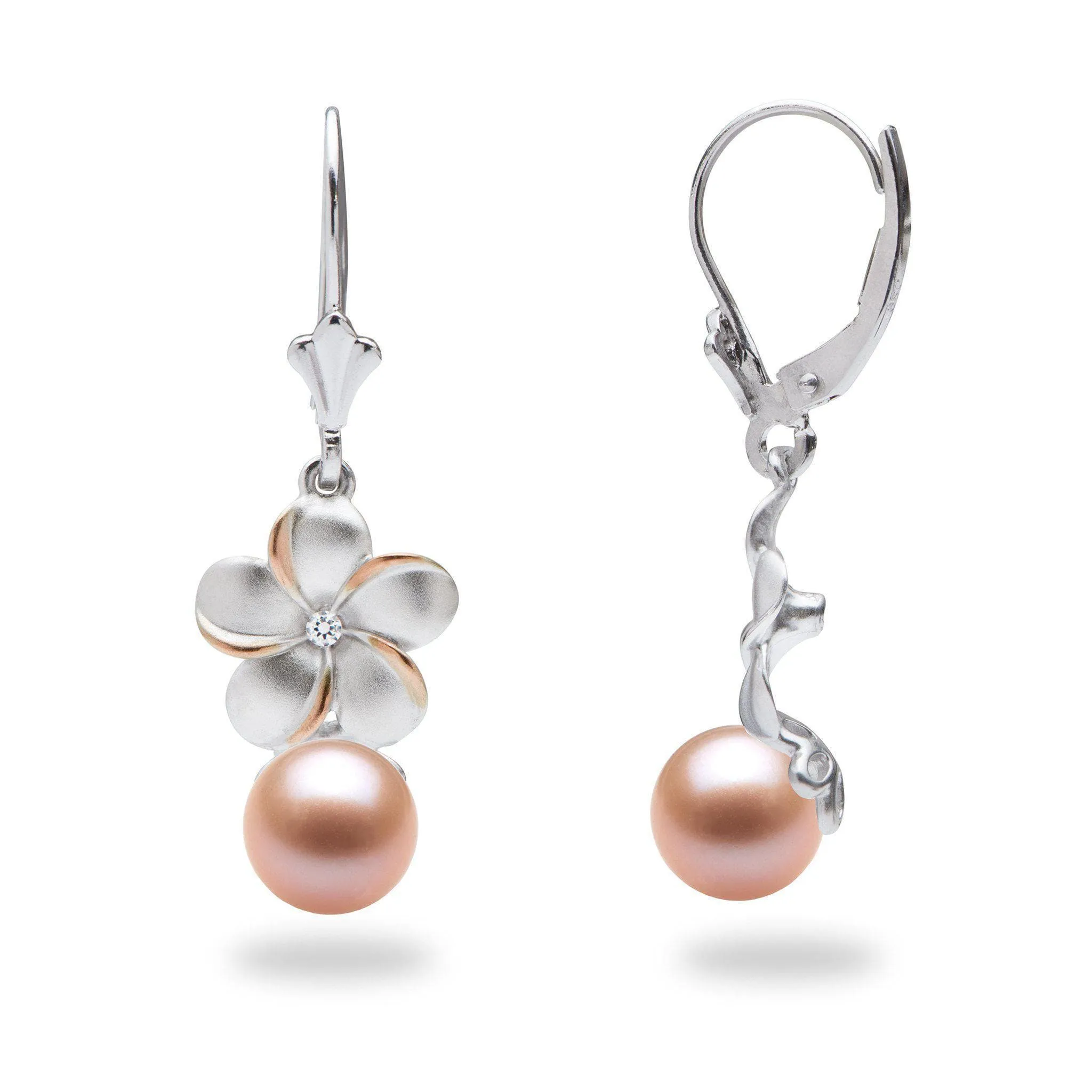 Pick A Pearl Plumeria Earrings in Sterling Silver with Cubic Zirconia